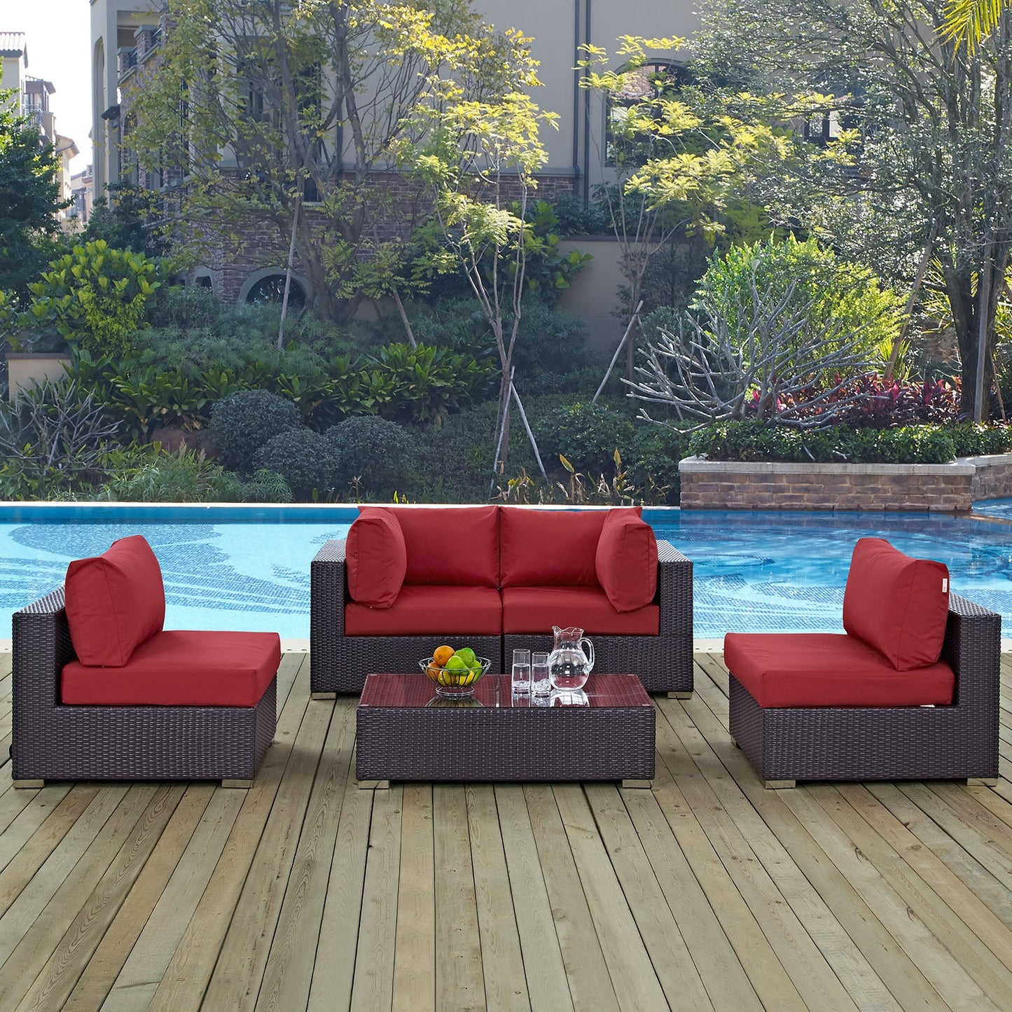 Convene 5 Piece Outdoor Patio Sectional Set
