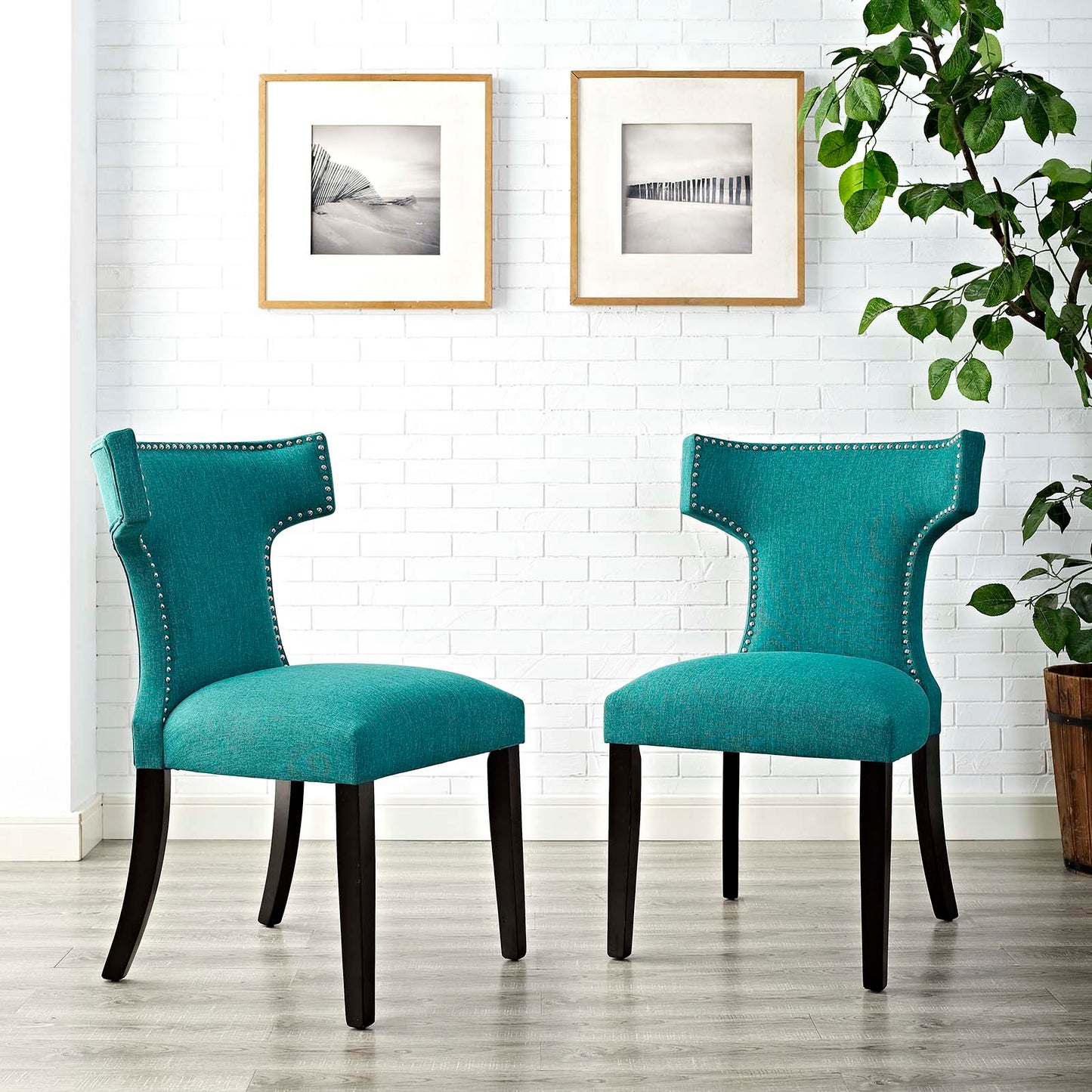 Curve Fabric Dining Side Chair Set of 2