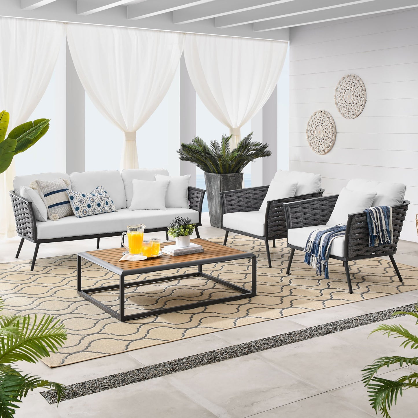 Stance 4 Piece Outdoor Patio Aluminum Sectional Sofa Set