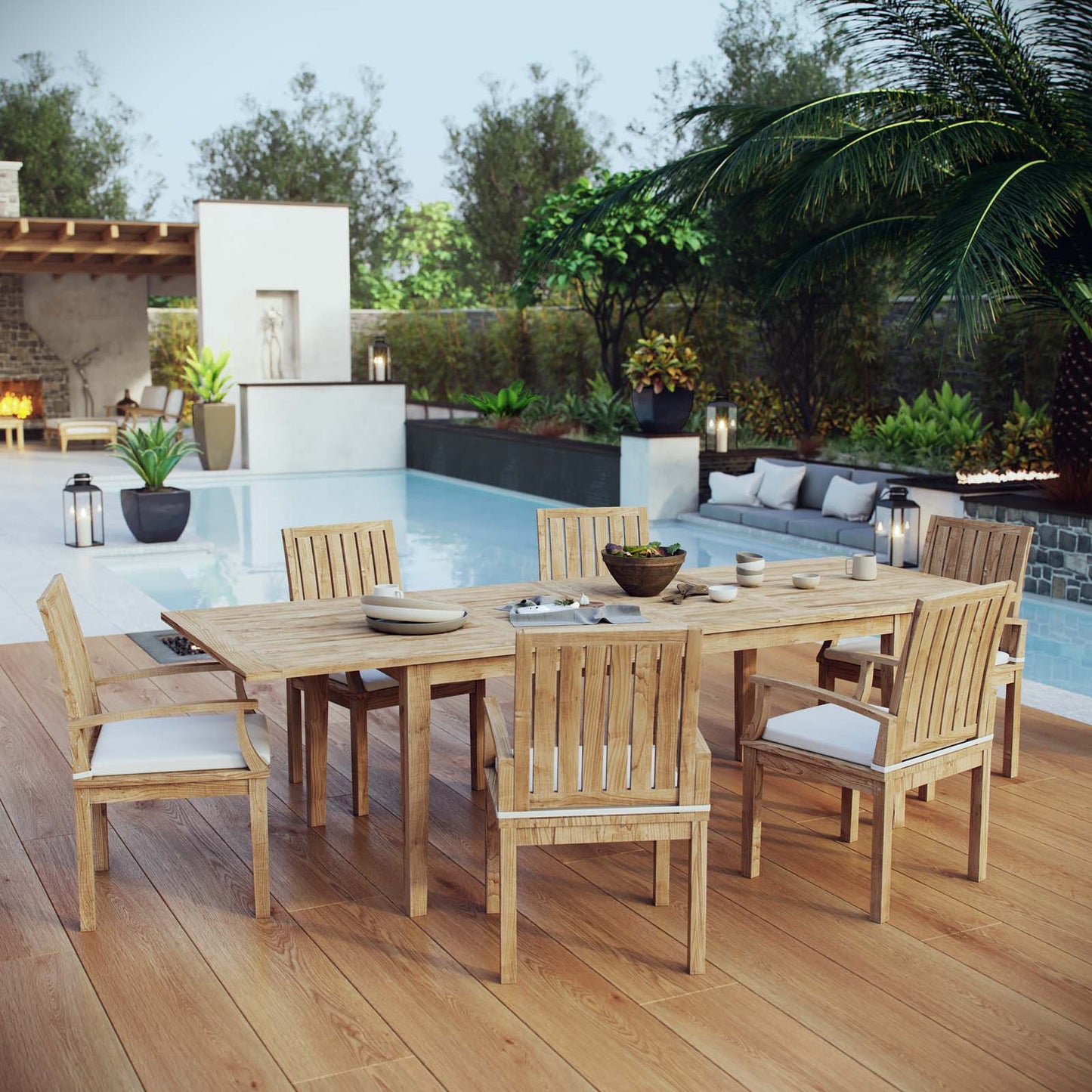 Marina 7 Piece Outdoor Patio Teak Dining Set