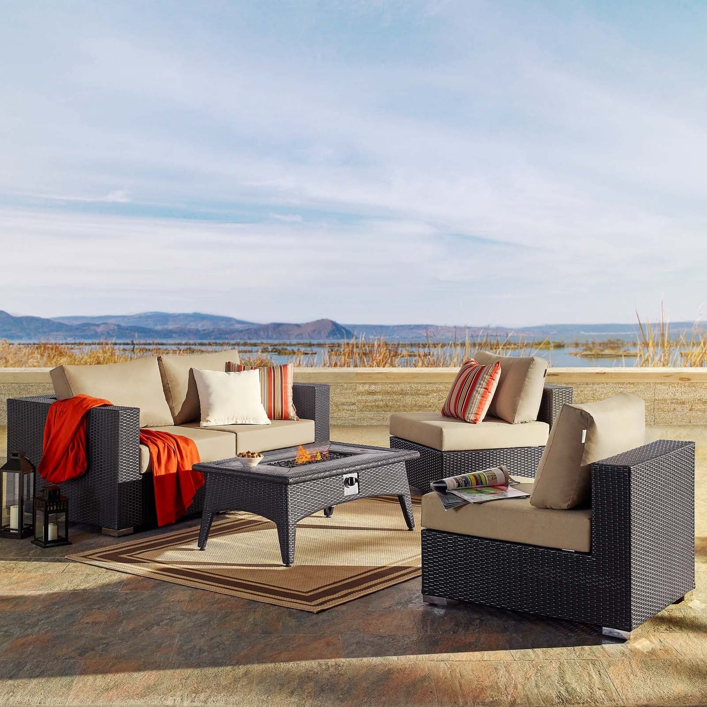 Convene 5 Piece Set Outdoor Patio with Fire Pit