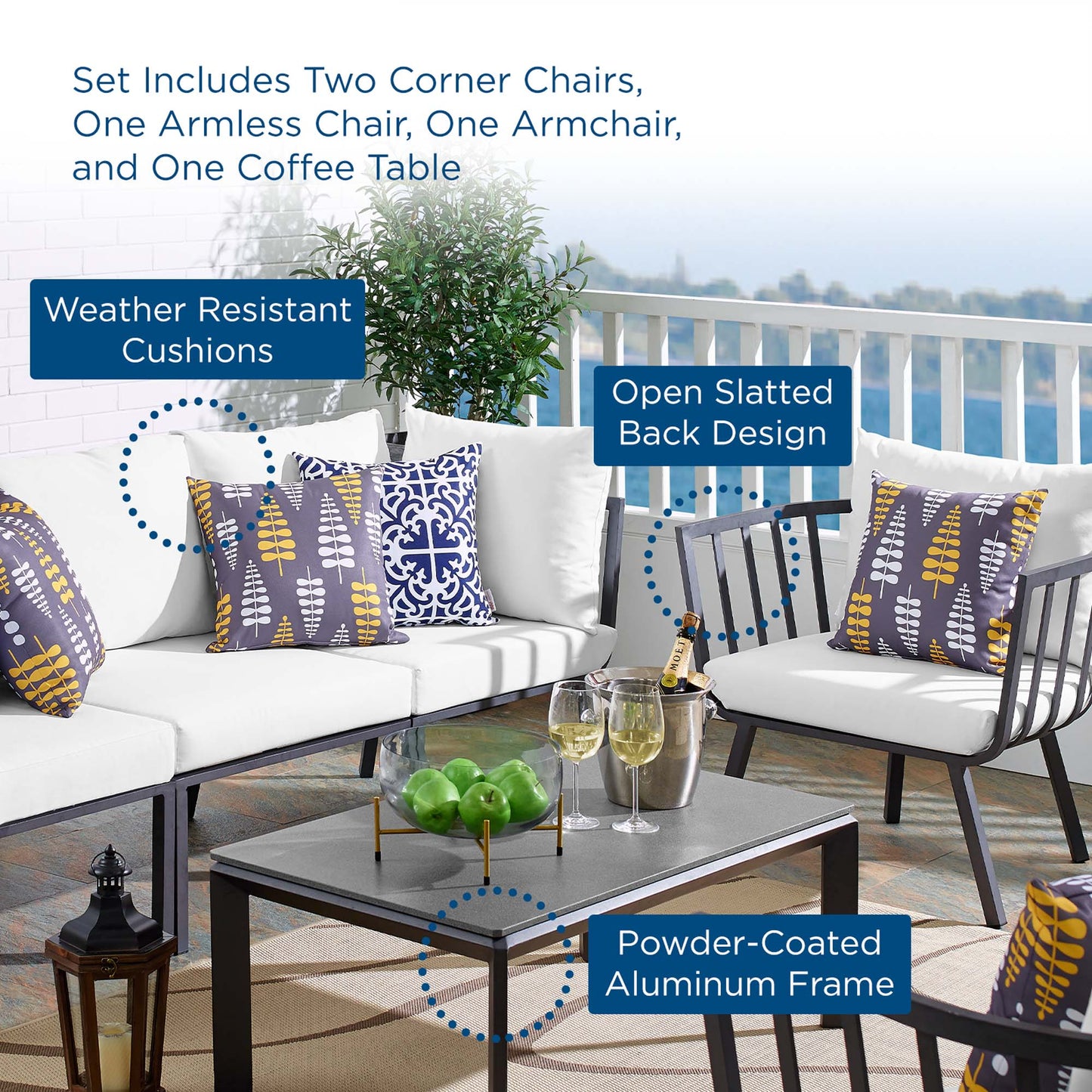Riverside 5 Piece Outdoor Patio Aluminum Set