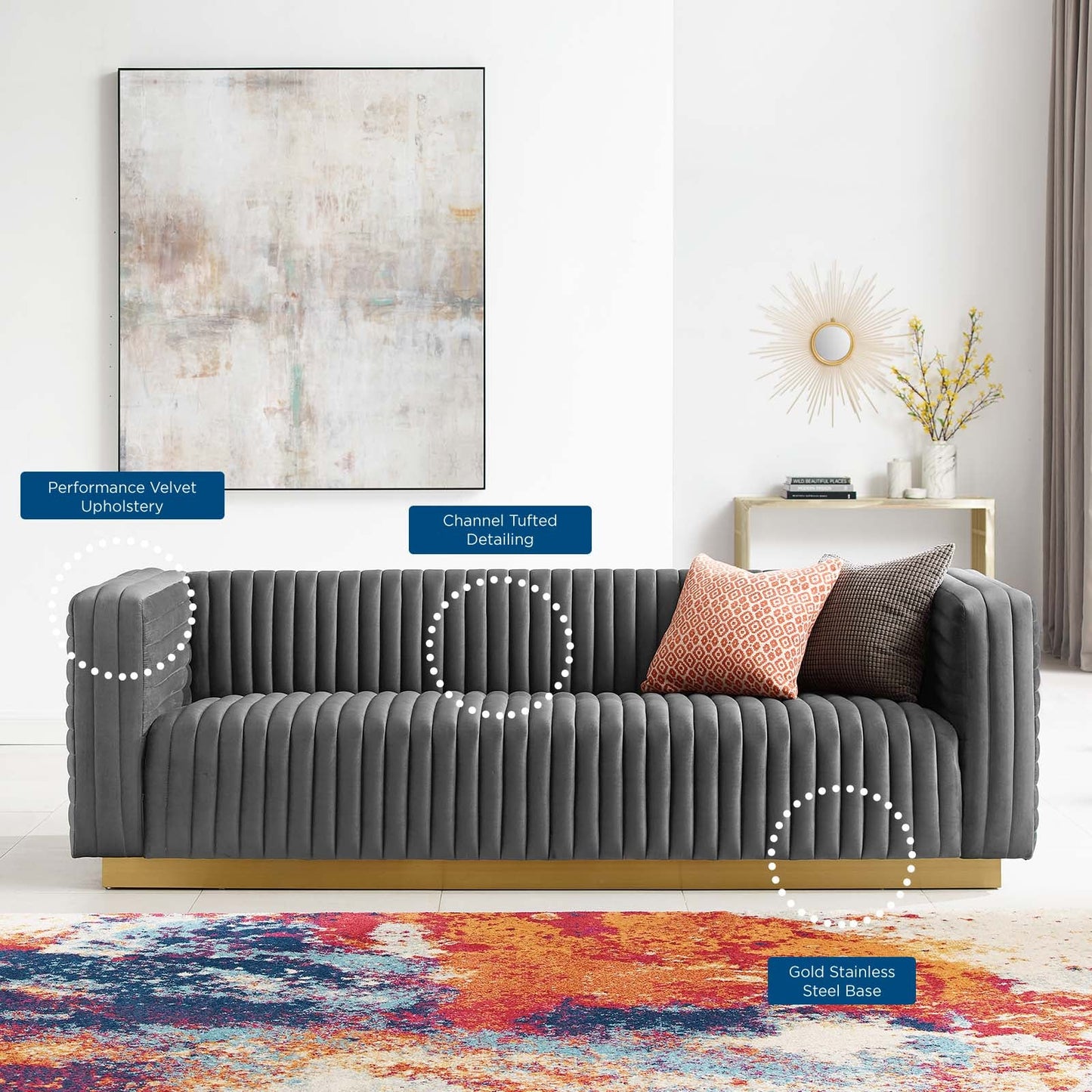 Charisma Channel Tufted Performance Velvet Living Room Sofa