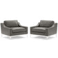 Harness Stainless Steel Base Leather Armchair Set of 2
