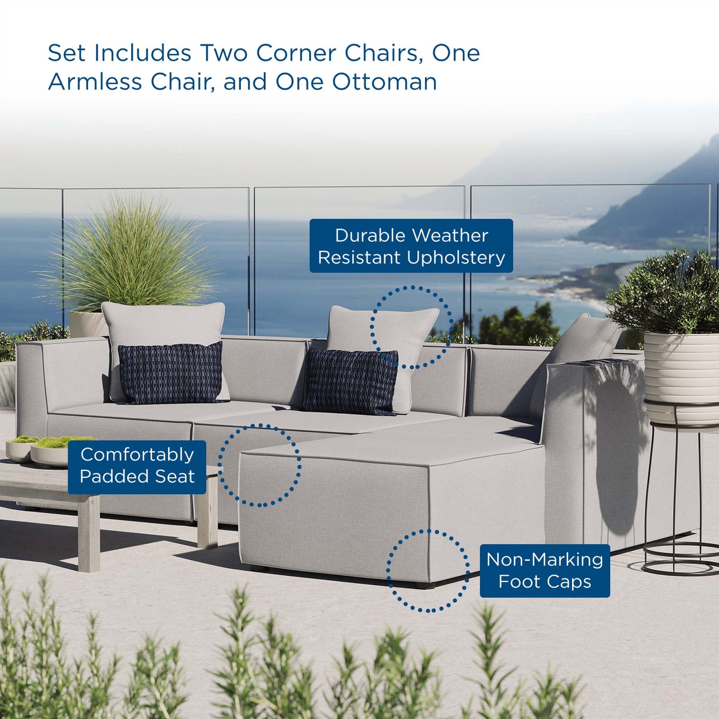 Saybrook Outdoor Patio Upholstered 4-Piece Sectional Sofa