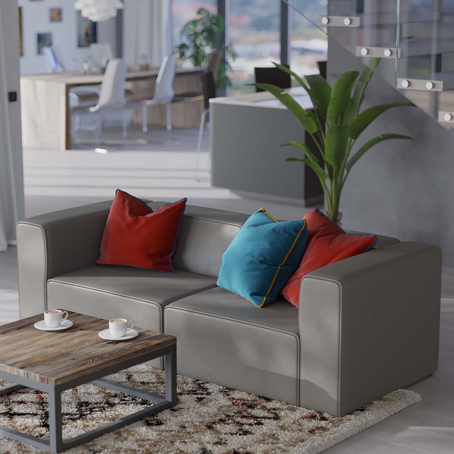 Mingle Vegan Leather 2-Piece Sectional Sofa Loveseat