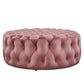 Amour Tufted Button Large Round Performance Velvet Ottoman