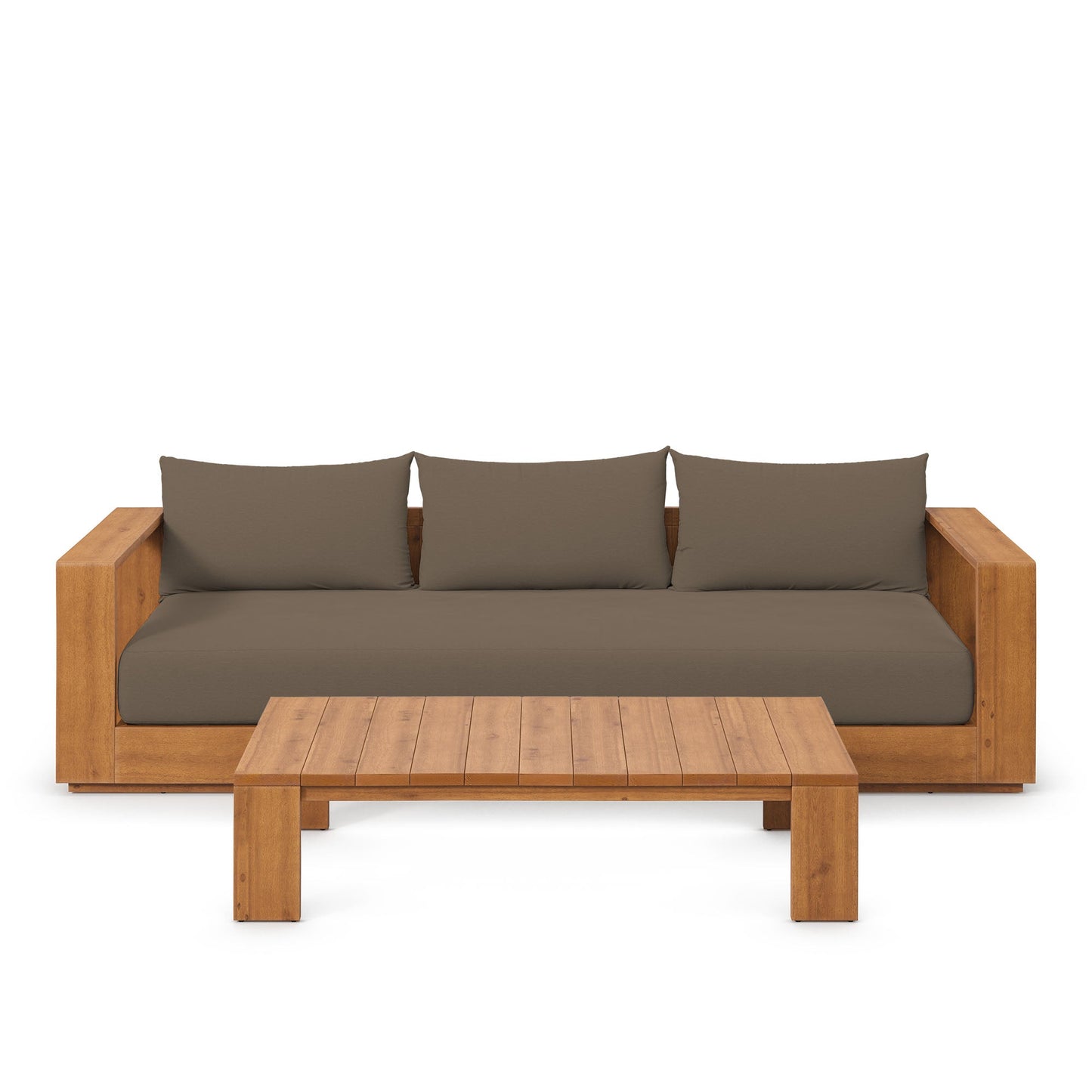 Tahoe 2-Piece Outdoor Patio Acacia Wood Sofa and Coffee Table Set