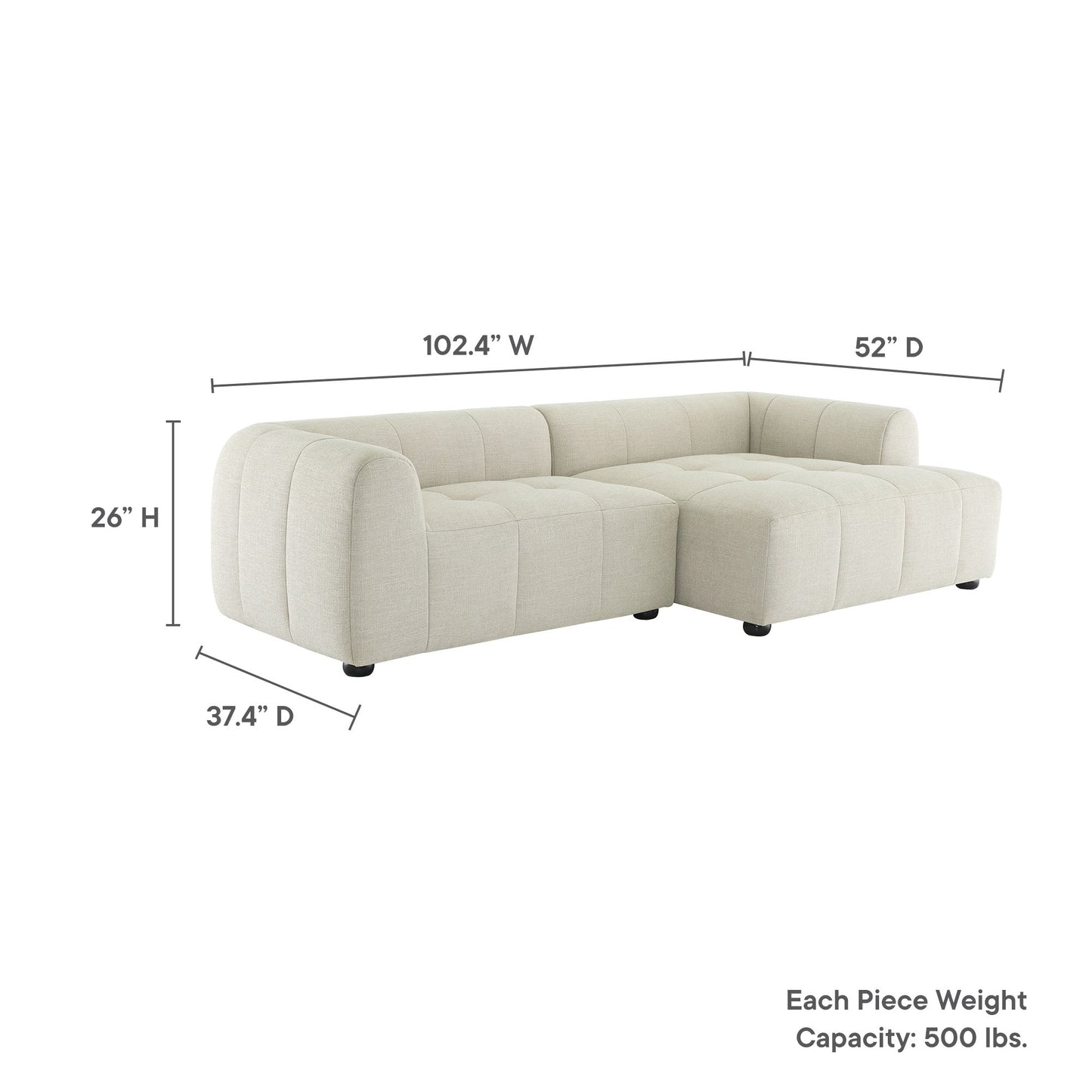 Liana  Right-Facing Upholstered Fabric Modular Sofa with Chaise