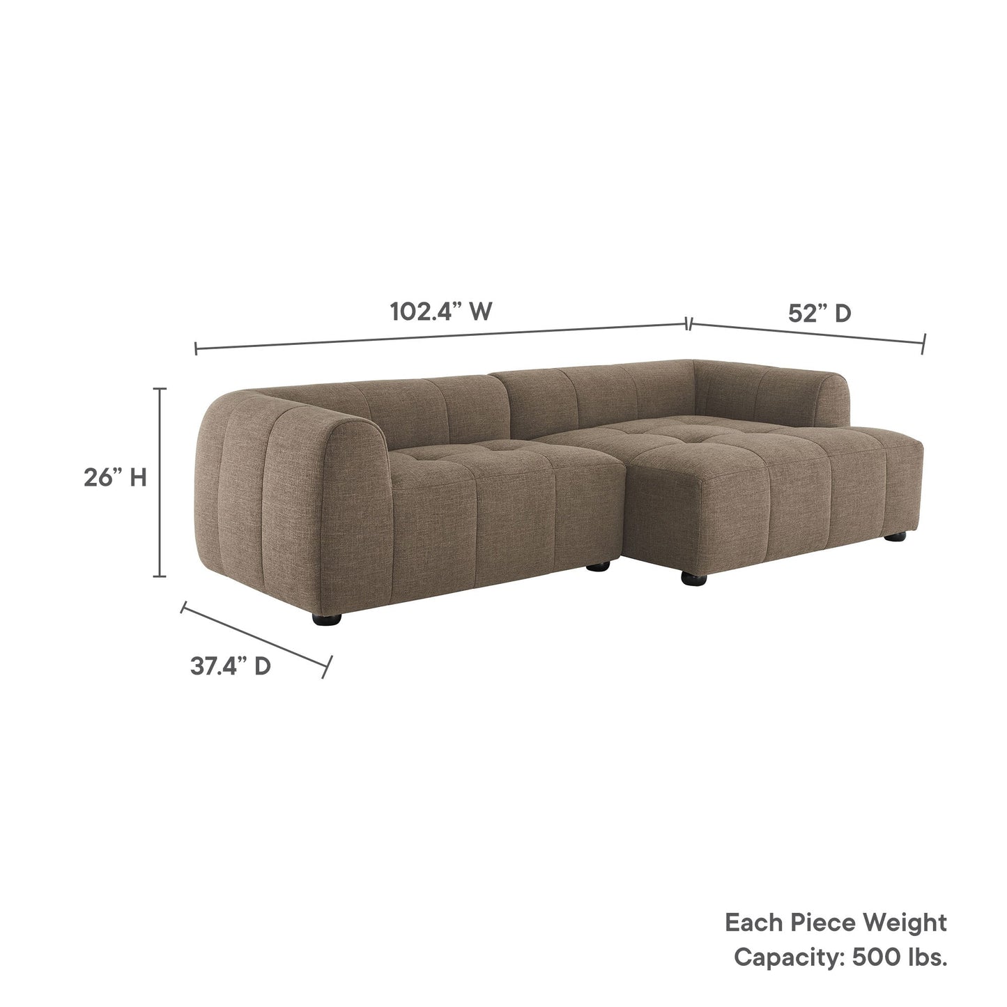 Liana  Right-Facing Upholstered Fabric Modular Sofa with Chaise