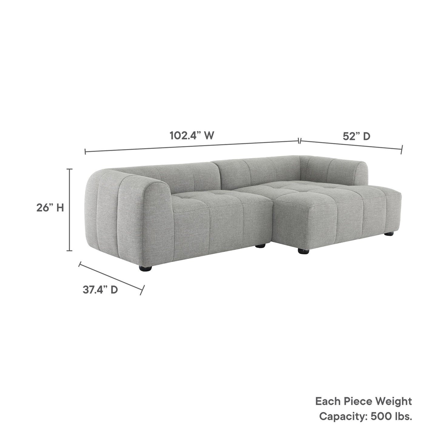 Liana  Right-Facing Upholstered Fabric Modular Sofa with Chaise