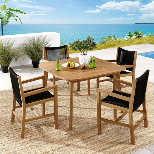 Vienna 5-Piece Outdoor Patio Teak and Rope Dining Set with Armchairs