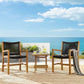 Vienna 3-Piece Outdoor Patio Teak and Rope Armchairs with Folding Side Table