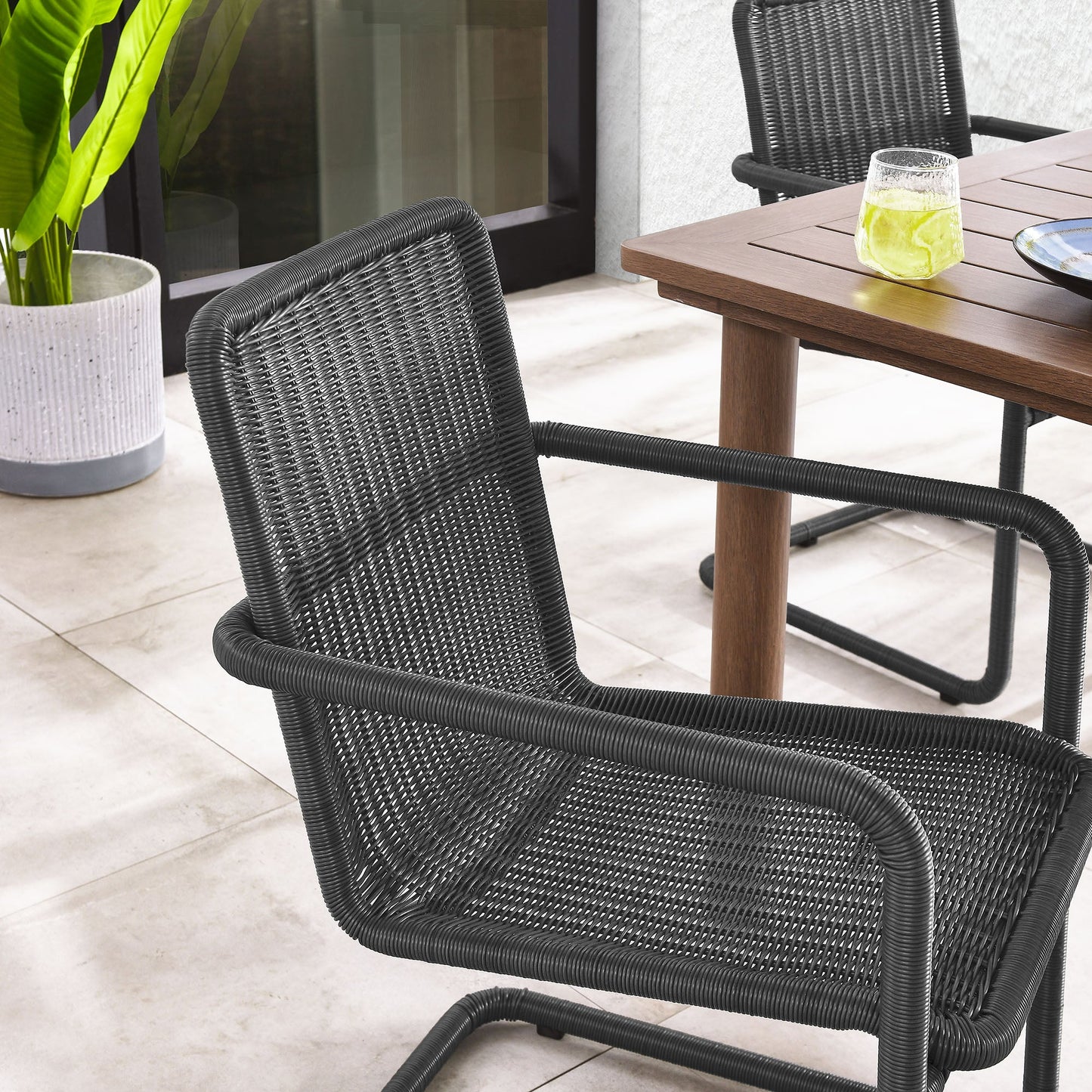Abacus Outdoor Patio Wicker Dining Chairs Set of 2