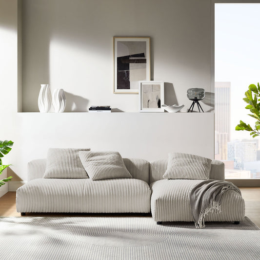 Solace 2-Piece Modular Corduroy Upholstered Sectional Sofa With Chaise