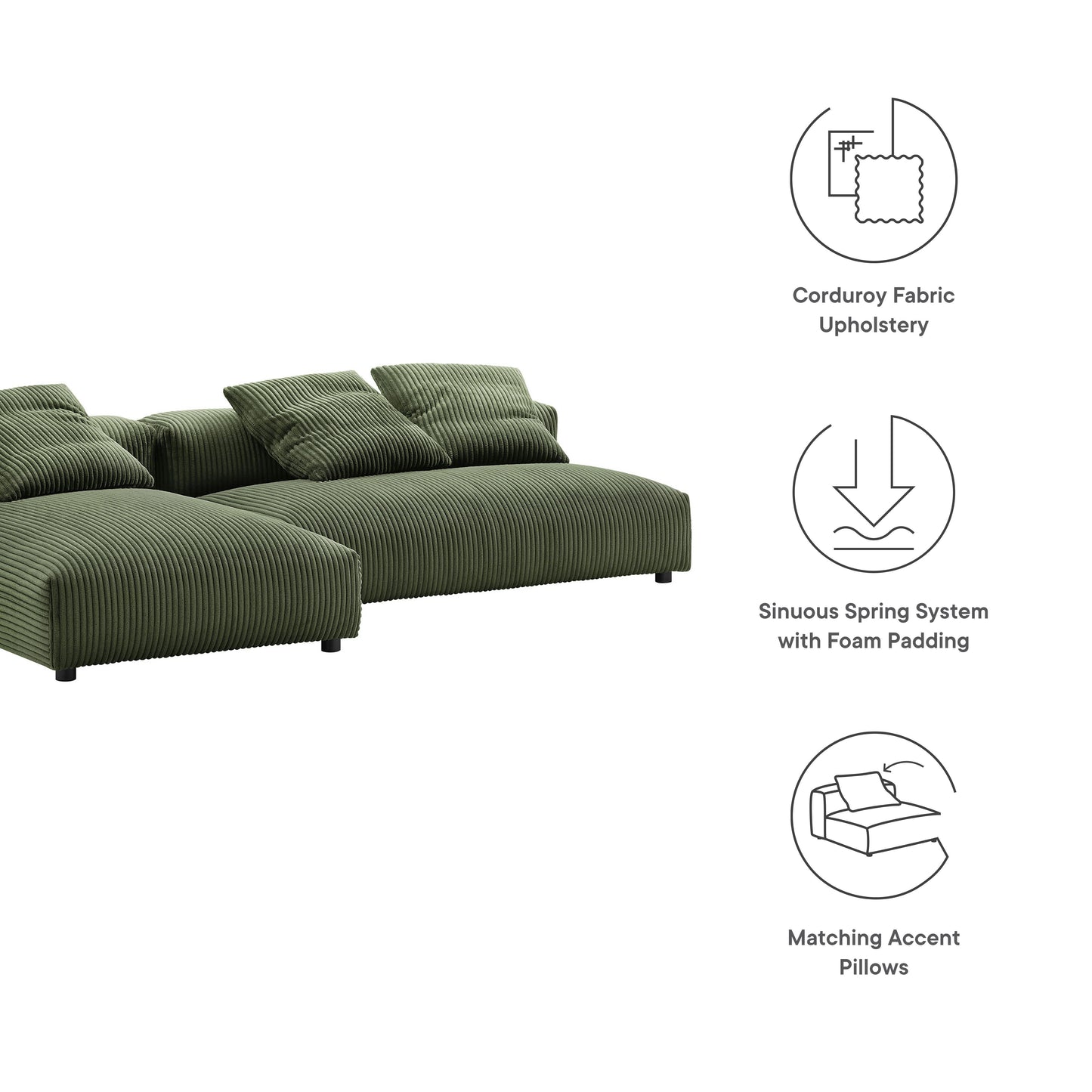 Solace 2-Piece Modular Corduroy Upholstered Sectional Sofa With Chaise