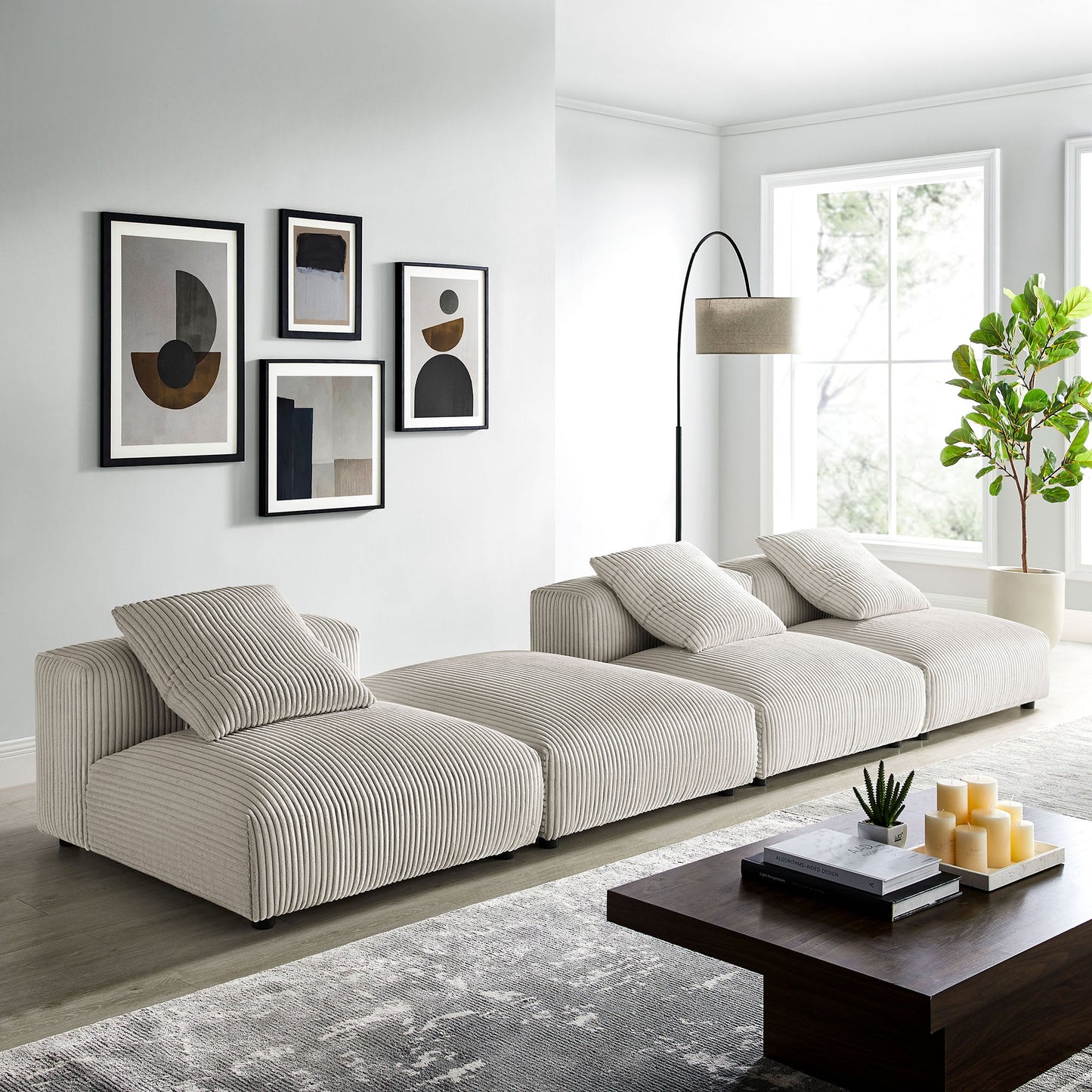 Solace 4-Piece Modular Corduroy Upholstered Sectional Sofa