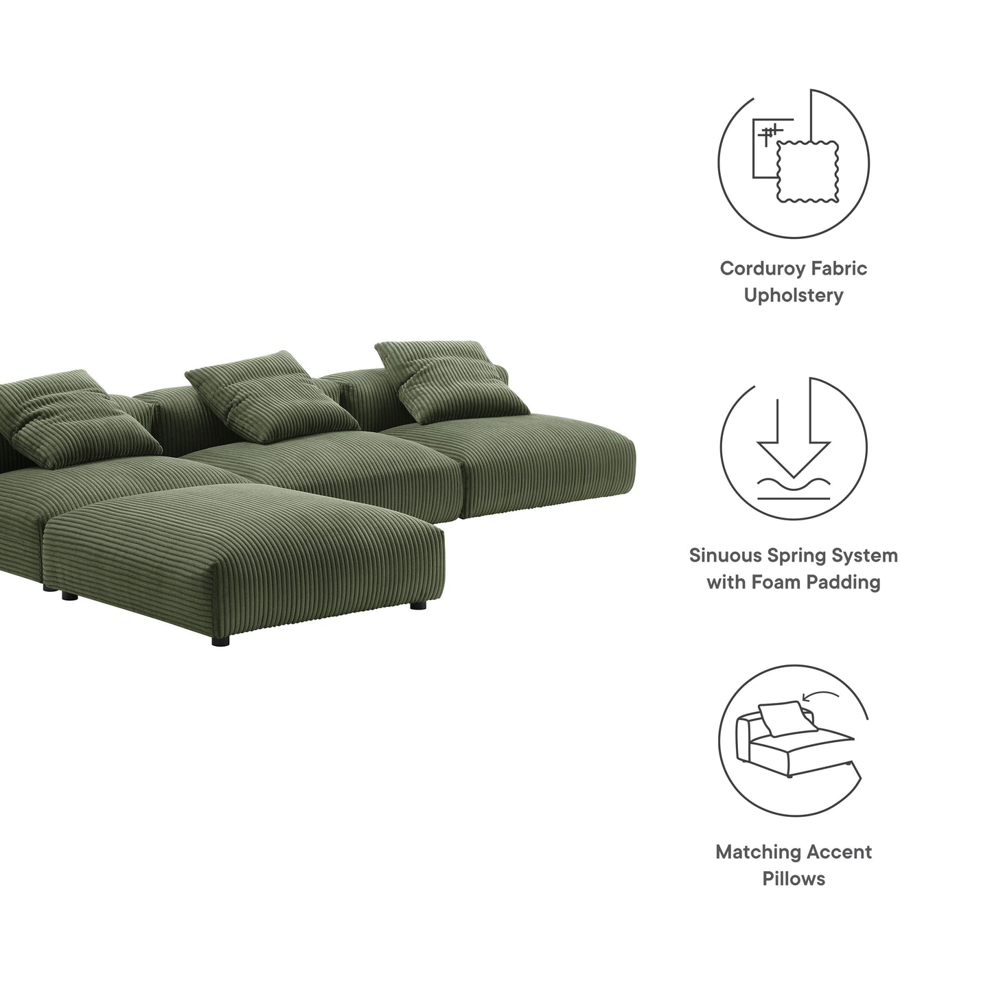 Solace 4-Piece Modular Corduroy Upholstered Sectional Sofa
