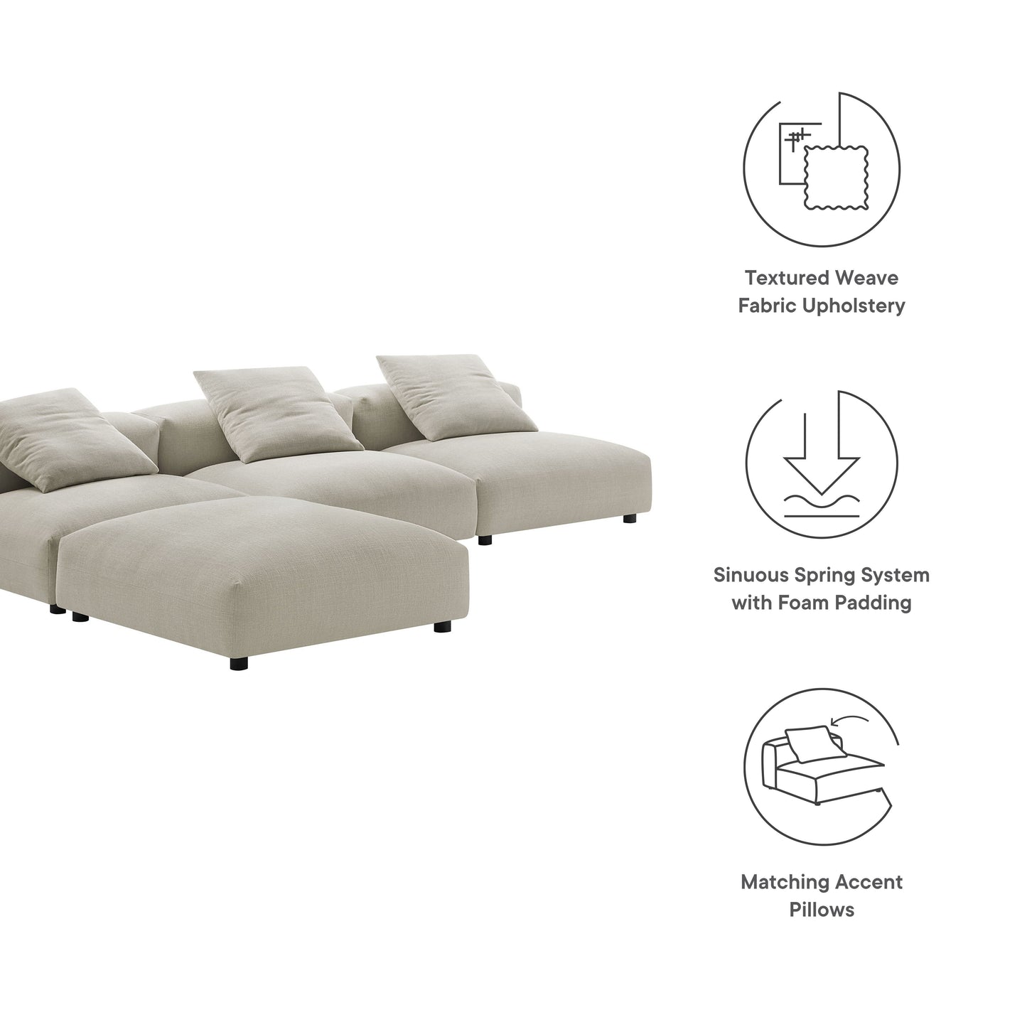 Solace 4-Piece Modular Upholstered Fabric Sectional Sofa