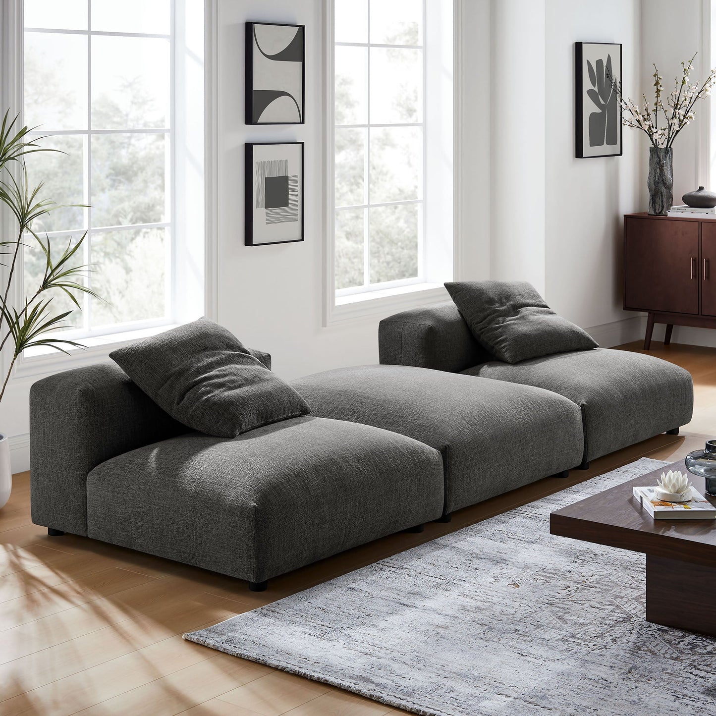 Solace 3-Piece Modular Upholstered Fabric Sectional Sofa