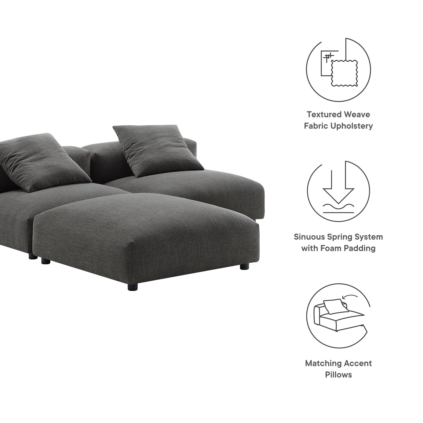 Solace 3-Piece Modular Upholstered Fabric Sectional Sofa