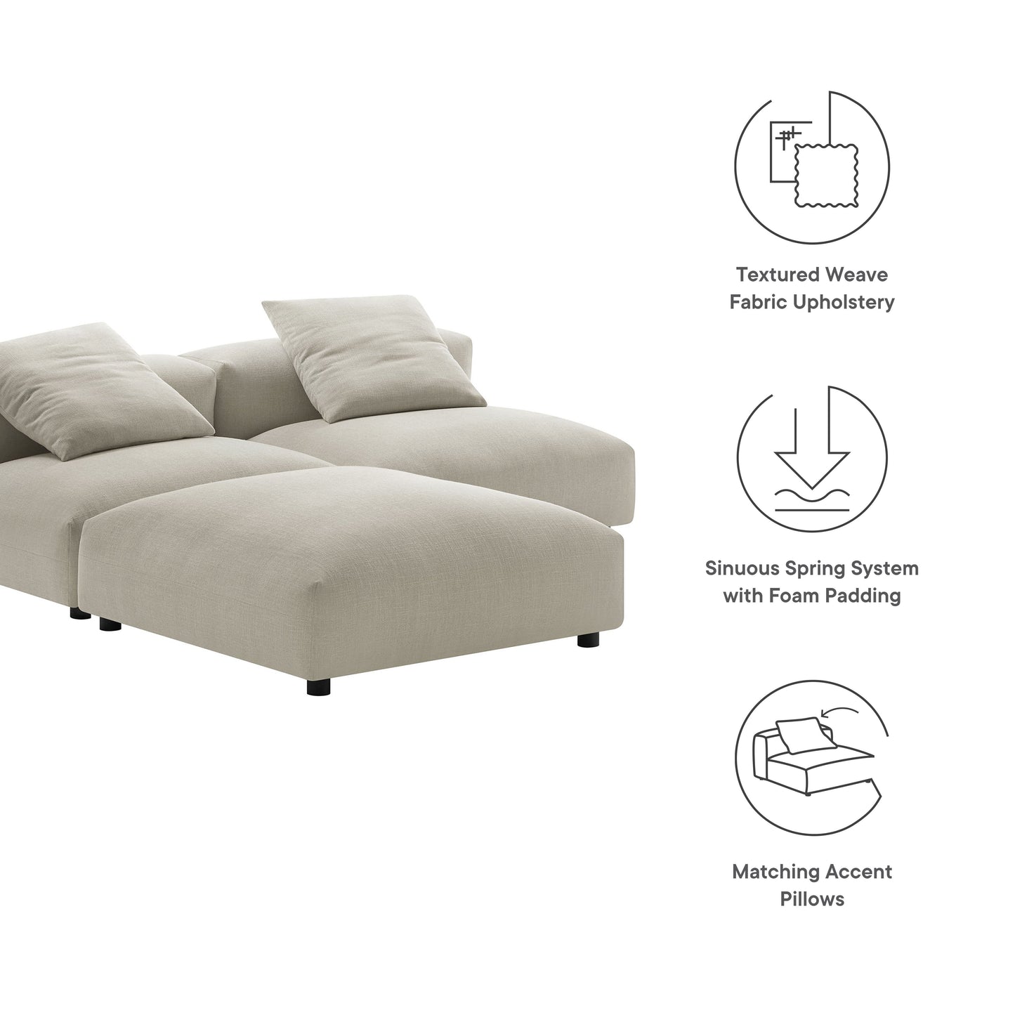 Solace 3-Piece Modular Upholstered Fabric Sectional Sofa