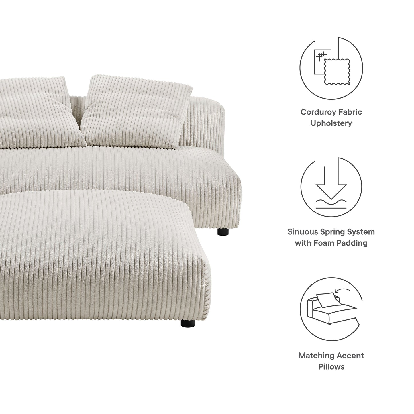 Solace  Modular Corduroy Upholstered Armless Loveseat and Ottoman Set