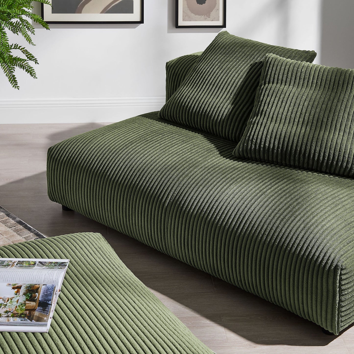 Solace  Modular Corduroy Upholstered Armless Loveseat and Ottoman Set
