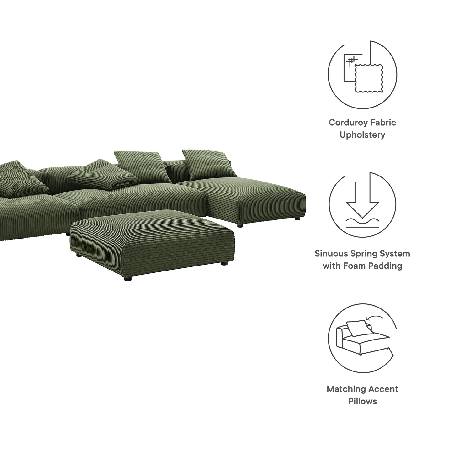 Solace 4-Piece Modular Corduroy Upholstered Sectional Sofa With Ottoman