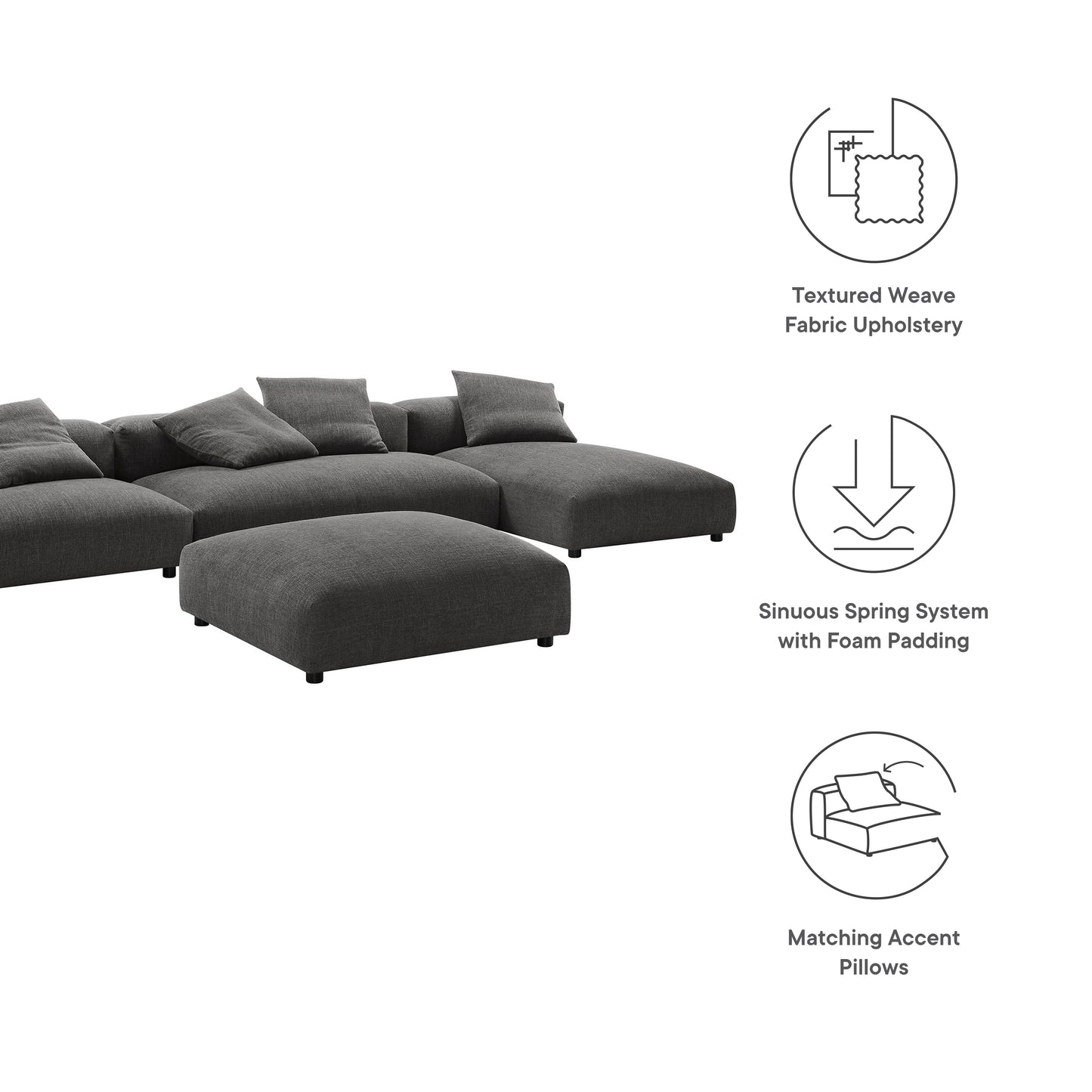 Solace 4-Piece Modular Upholstered Fabric Sectional Sofa With Ottoman