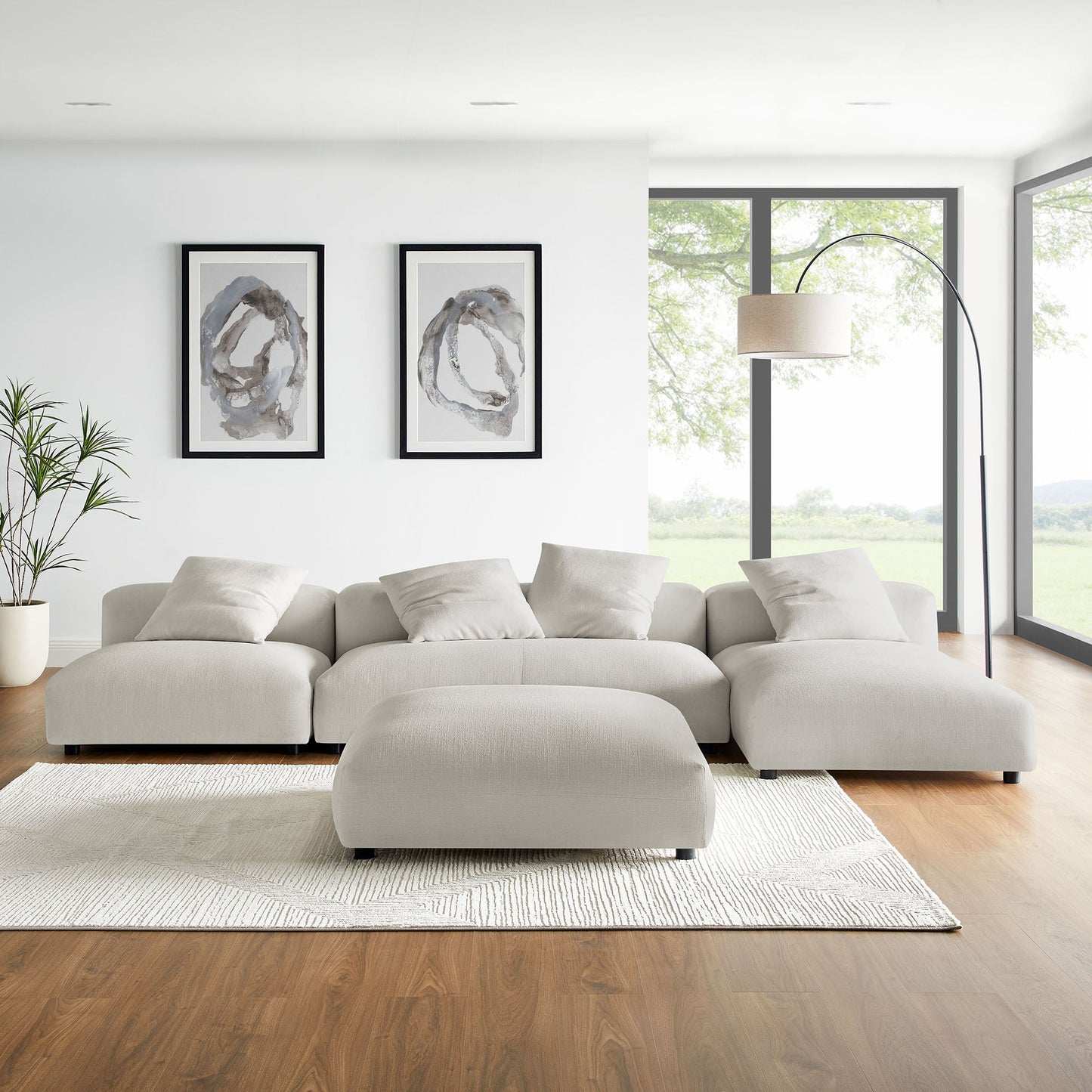 Solace 4-Piece Modular Upholstered Fabric Sectional Sofa With Ottoman