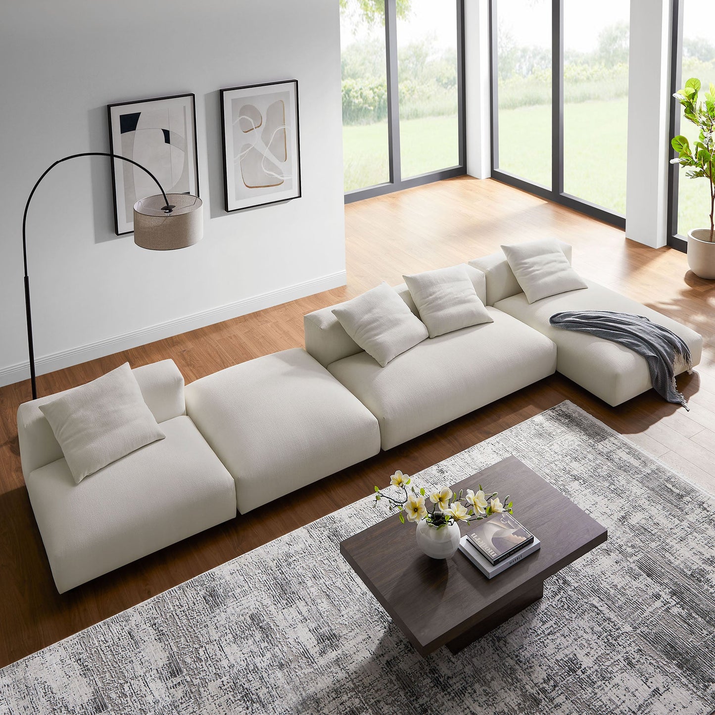 Solace 4-Piece Modular Upholstered Fabric Sectional Sofa With Ottoman