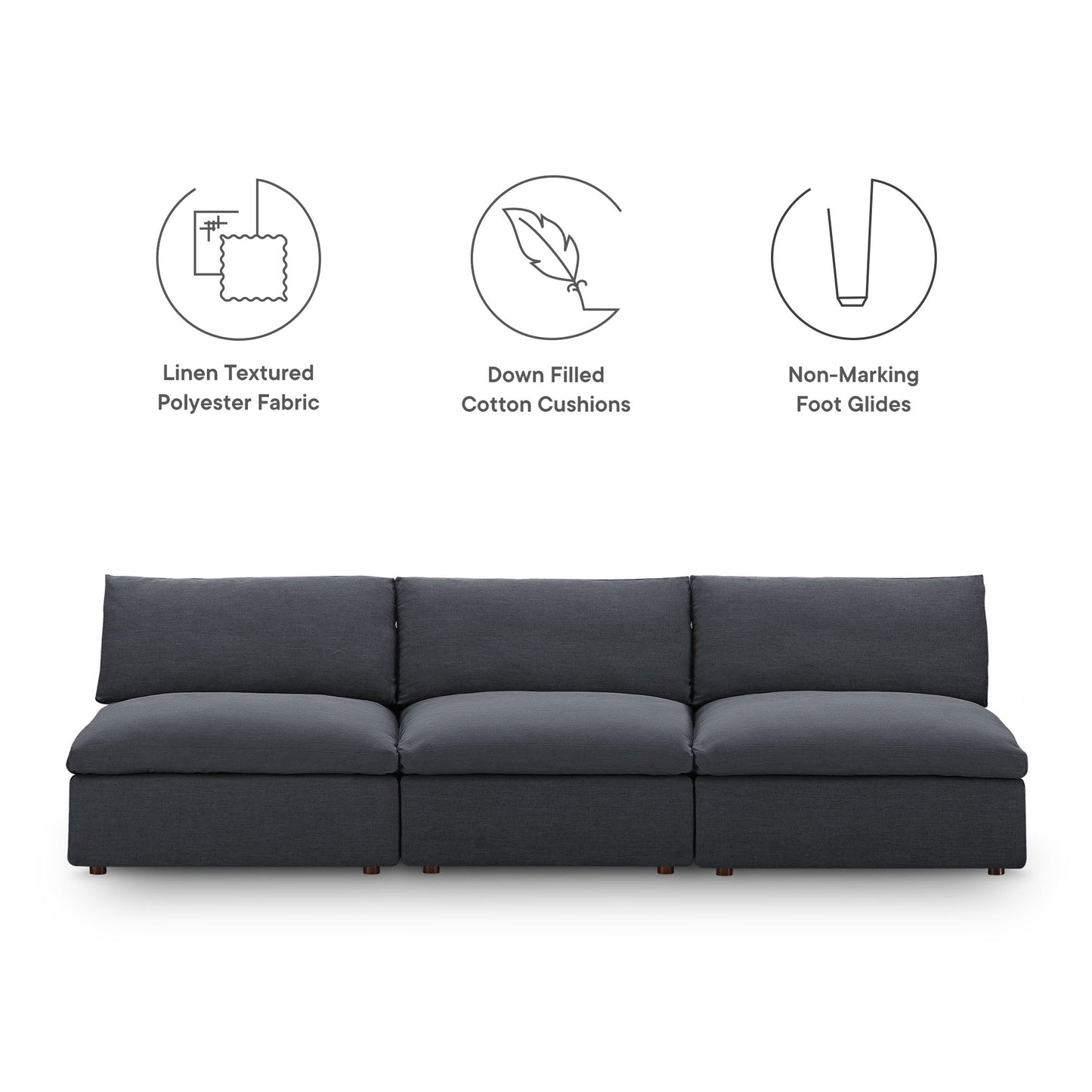 Commix Down Filled Overstuffed 3-Piece Armless Sectional Sofa