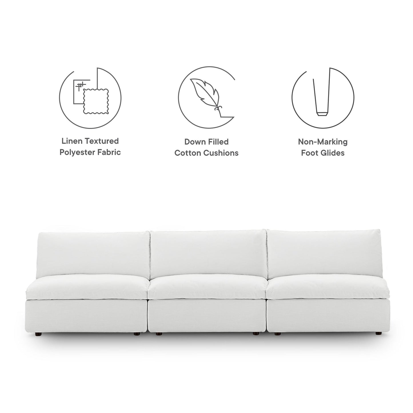 Commix Down Filled Overstuffed 3-Piece Armless Sectional Sofa