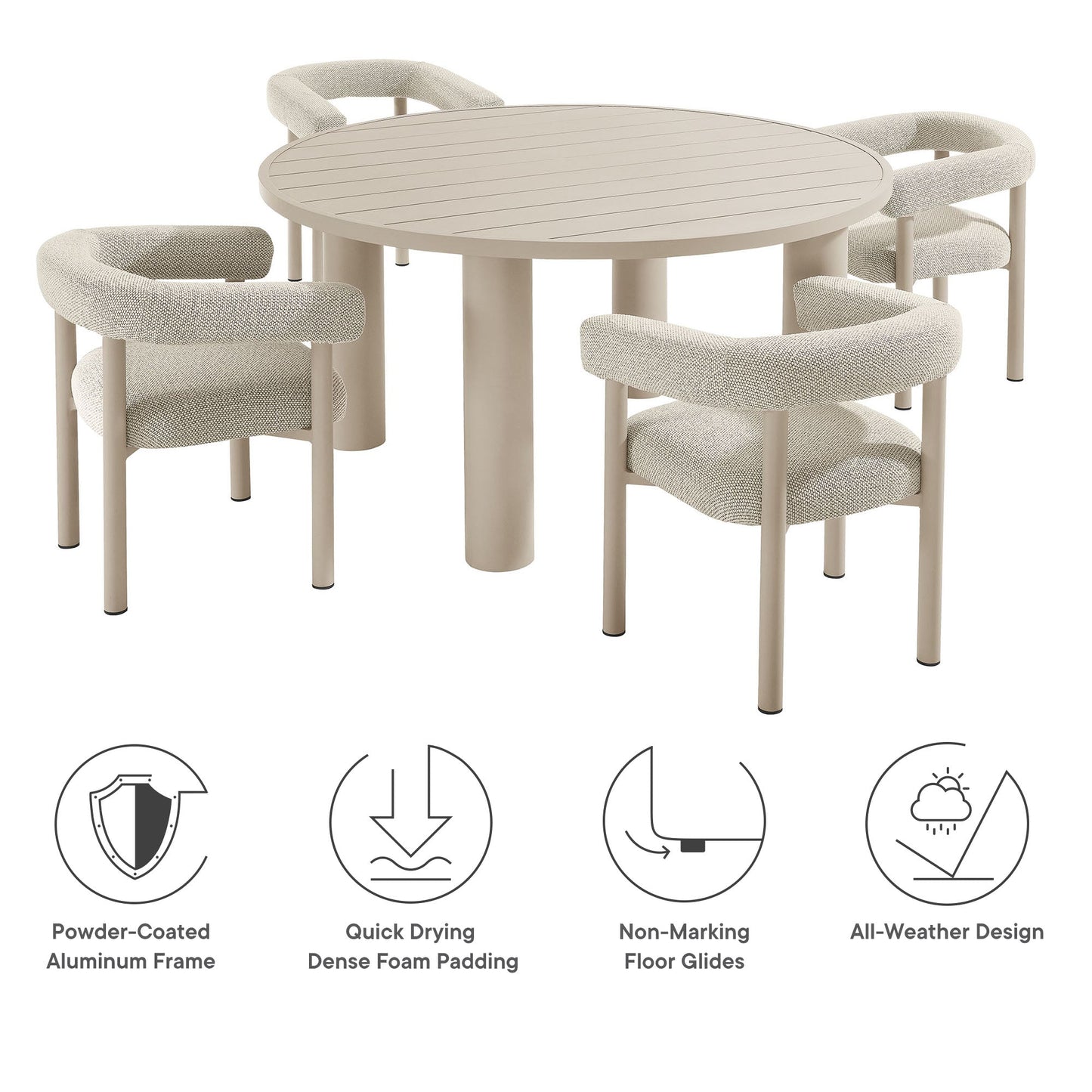Nautica 5-Piece Round Outdoor Patio Aluminum Dining Table and Chairs Set