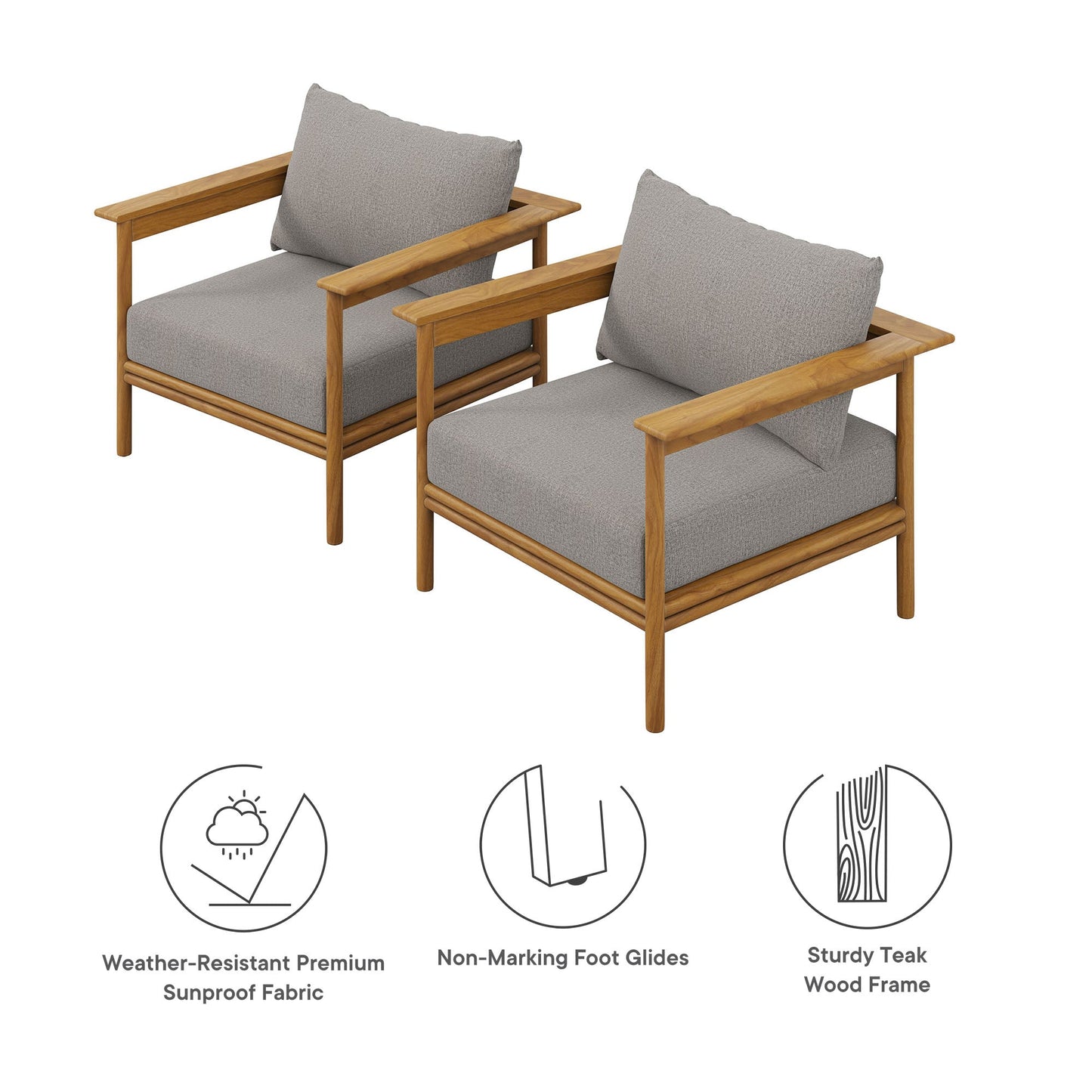 Wren Outdoor Patio Teak Wood Armchair Set of 2