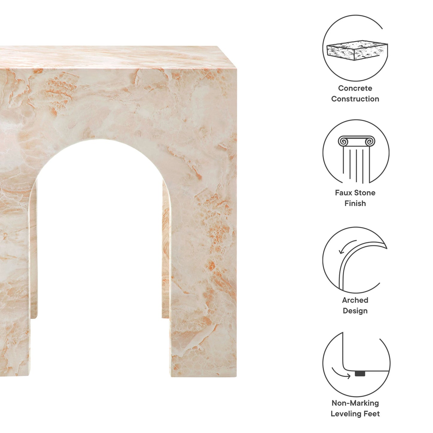 Valen Square Indoor - Outdoor Patio Arched Concrete Side Table