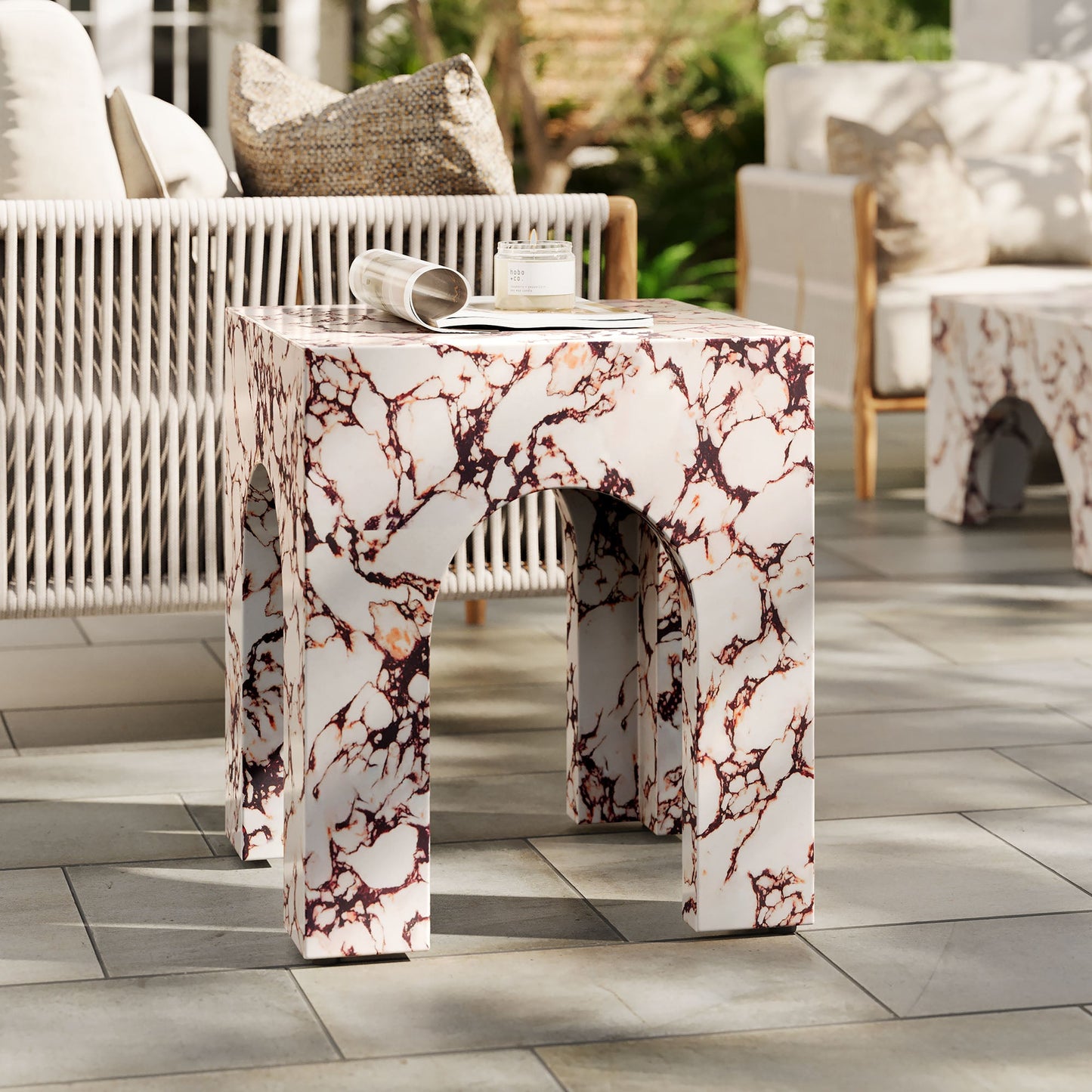 Valen Square Indoor - Outdoor Patio Arched Concrete Side Table