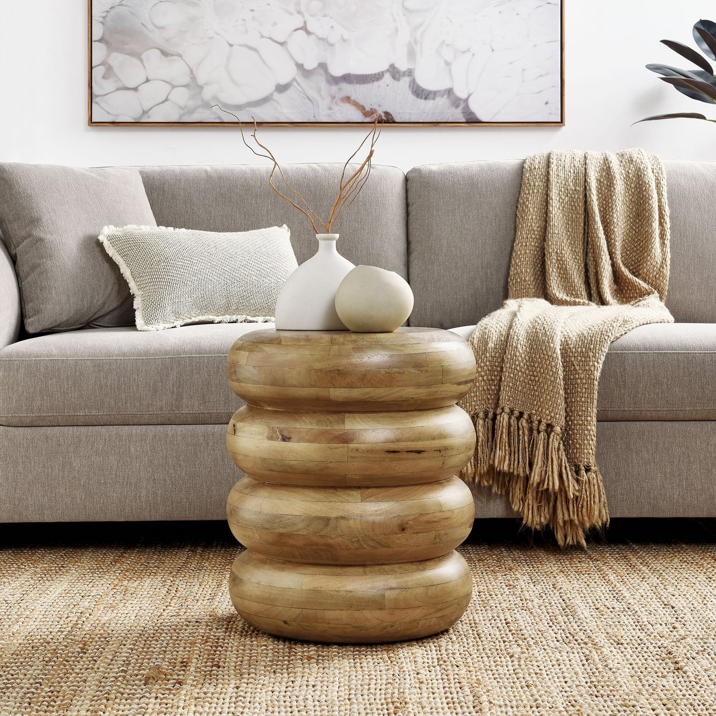 Ellery Round Stacked Wood Side Table