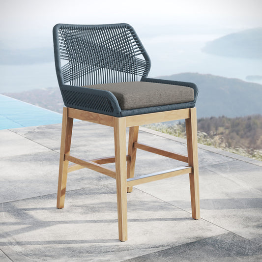 Wellspring Outdoor Patio Teak and Rope Counter Stool
