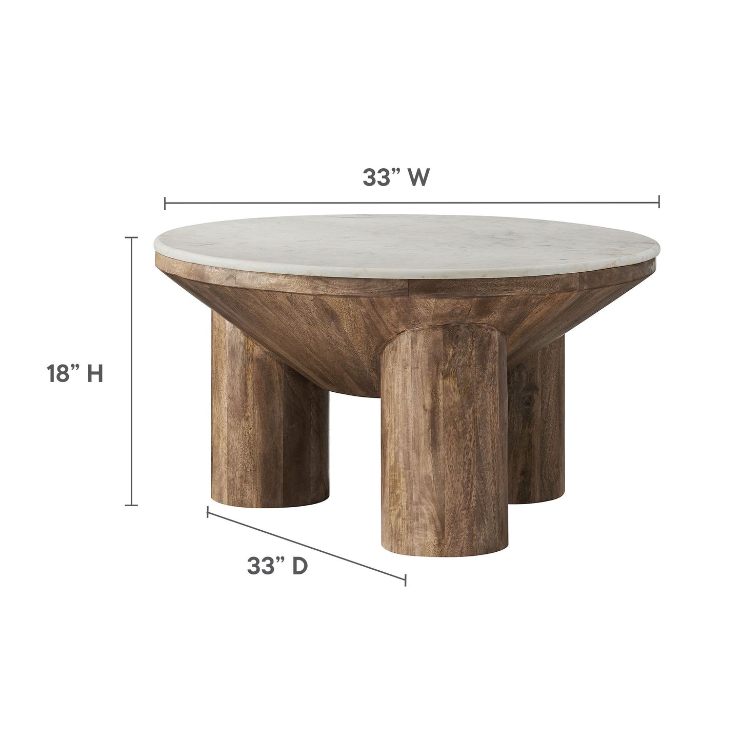 Ellison 33" Round Wood Coffee Table With Marble Top