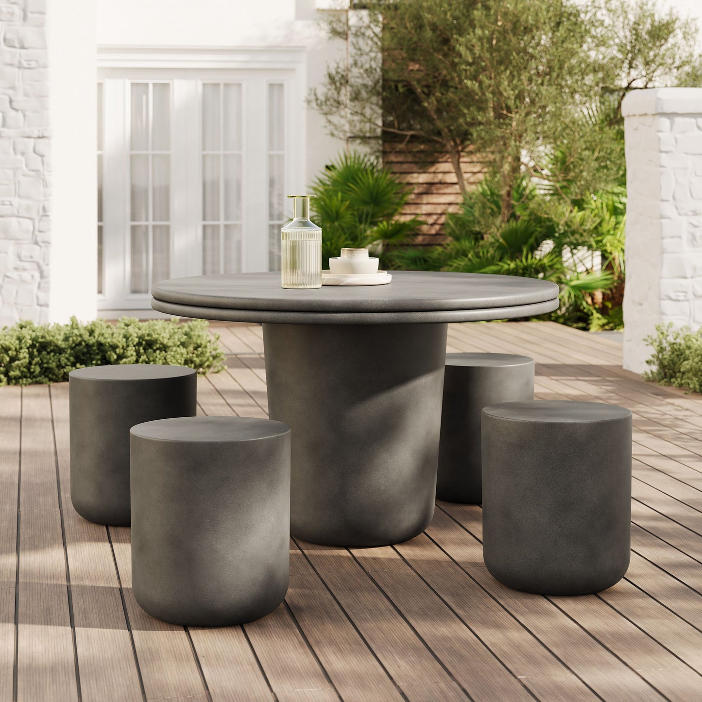 Brion Indoor - Outdoor Patio Concrete 5 Piece Dining Table Set