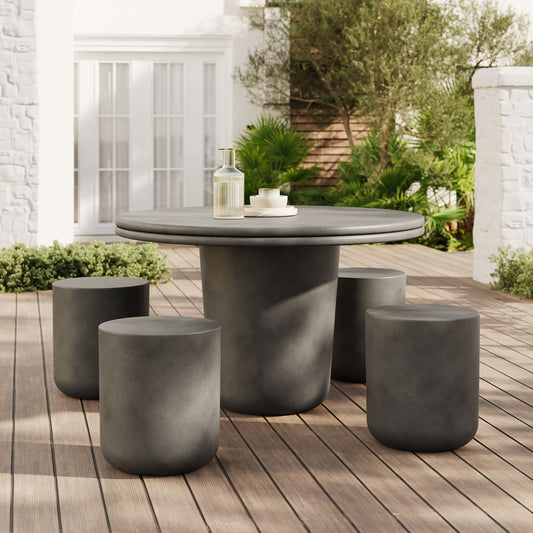 Brion Indoor - Outdoor Patio Concrete 5 Piece Dining Table Set