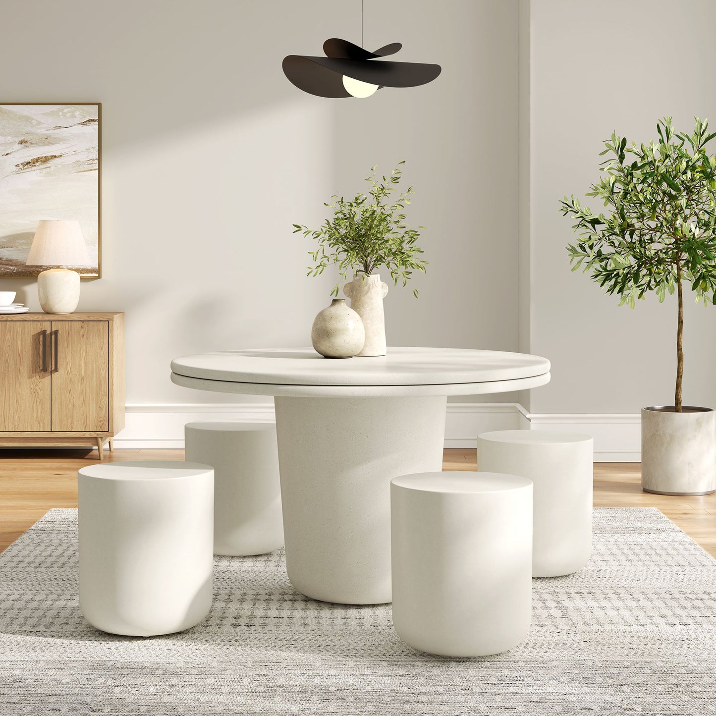 Brion Indoor - Outdoor Patio Concrete 5 Piece Dining Table Set