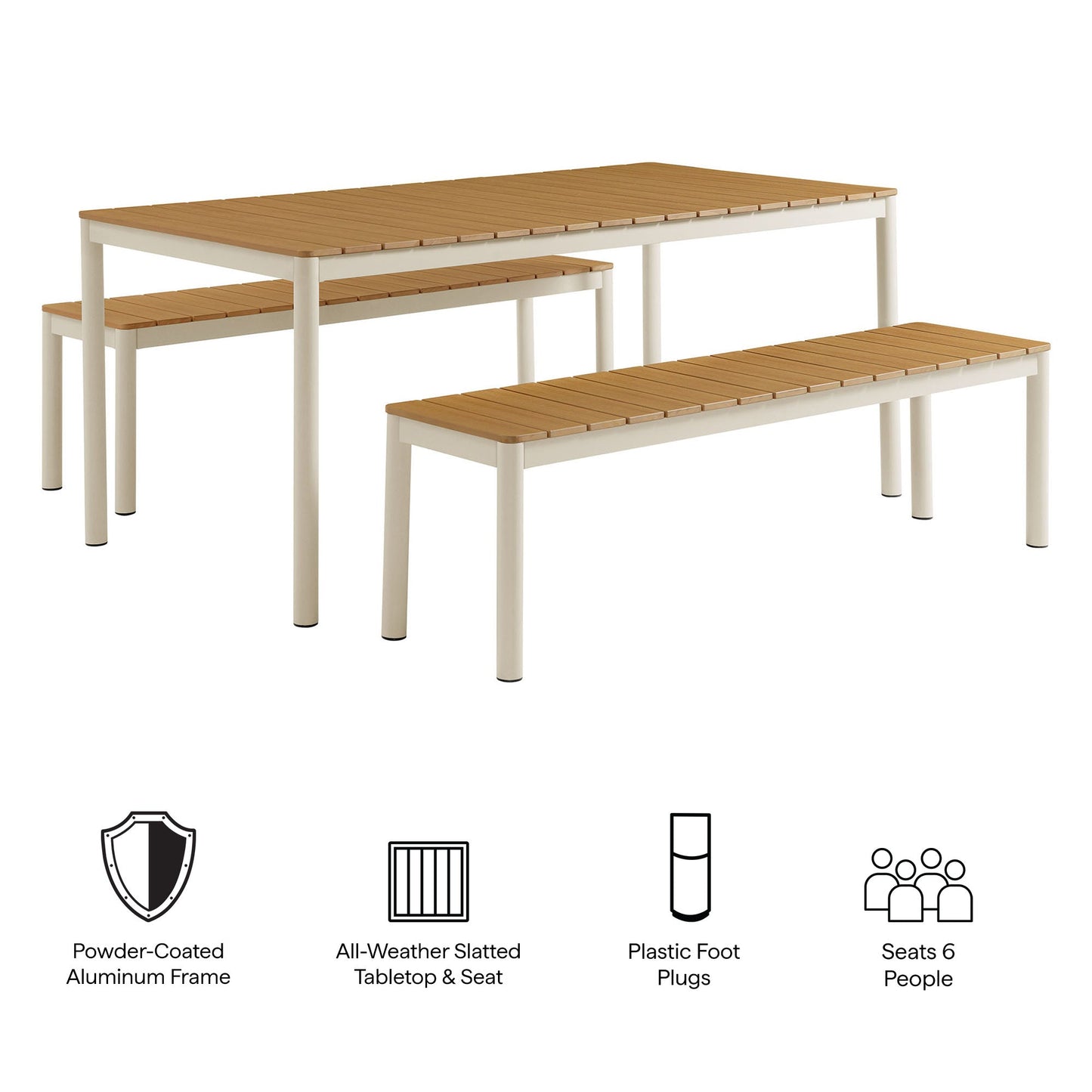 Finn Outdoor Patio Aluminum Faux Wood Dining Set with Benches