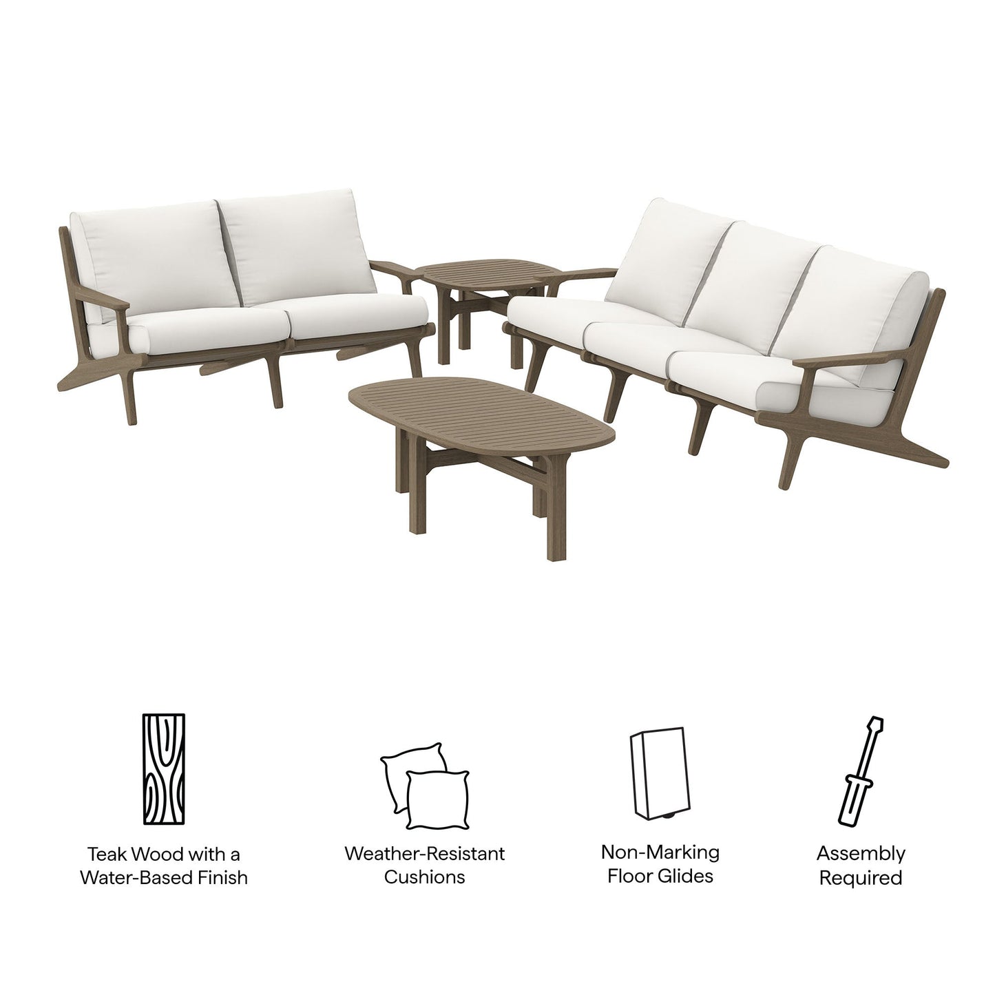 Saratoga 4-Piece Outdoor Patio Teak Wood Furniture Set