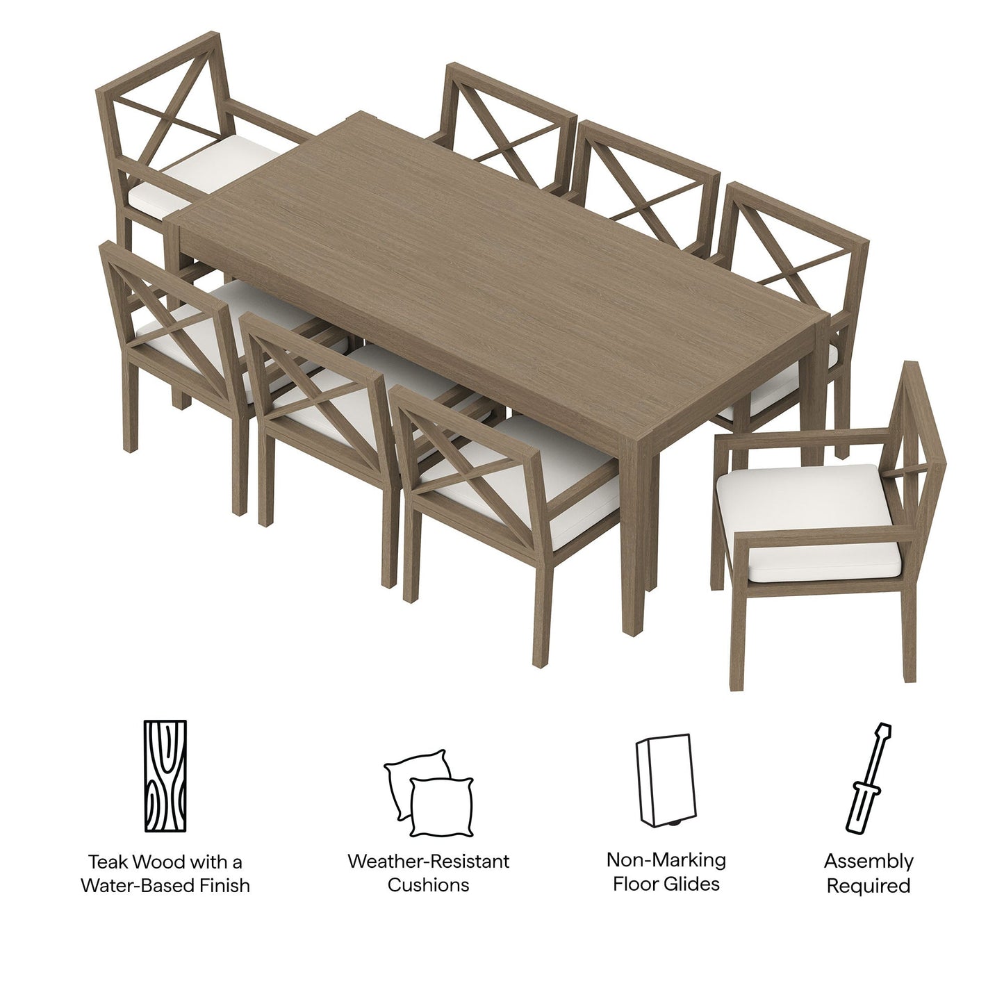Northlake 9-Piece Outdoor Patio Teak Wood Dining Set