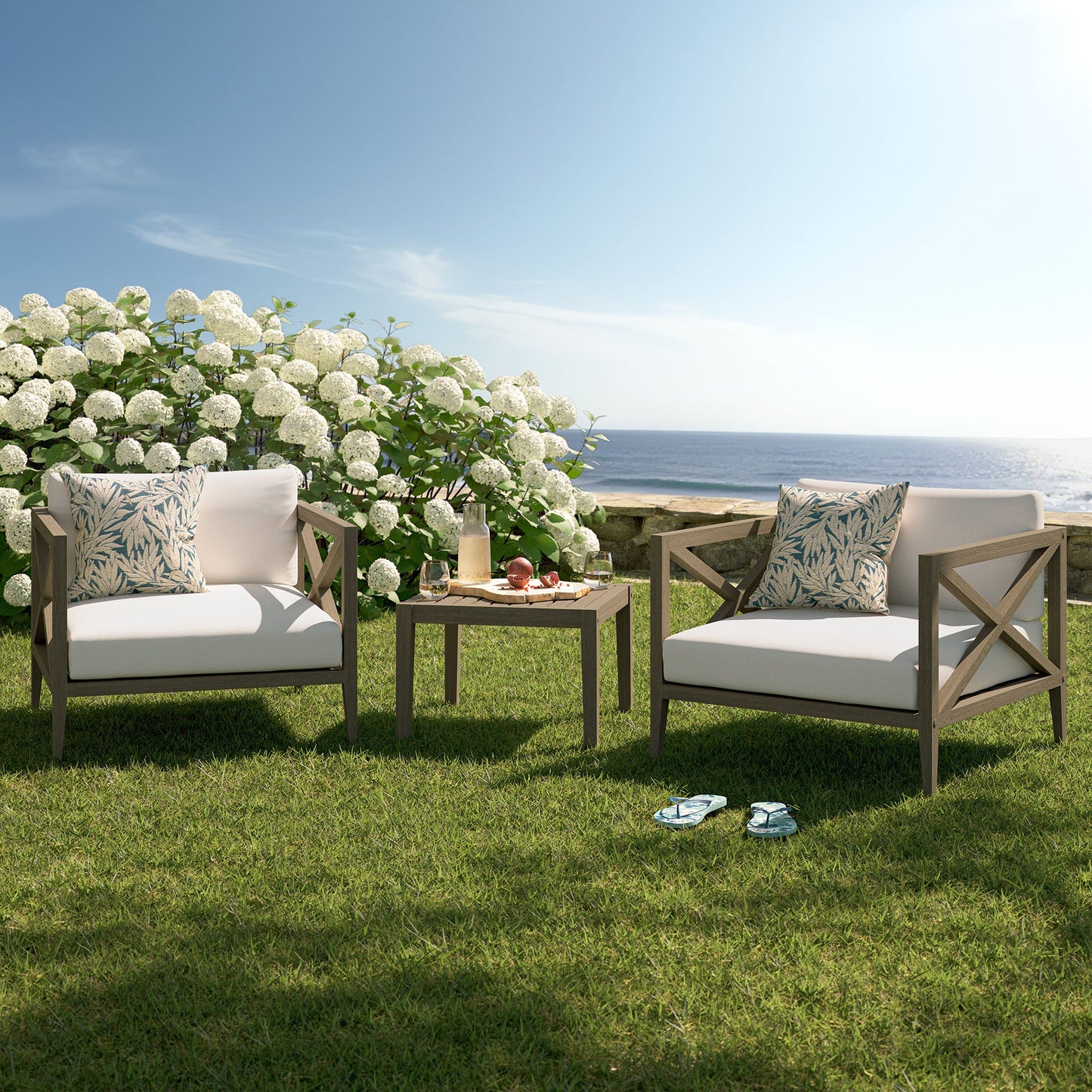 Northlake 3-Piece Outdoor Patio Teak Wood Furniture Set with Armchair and Side Table