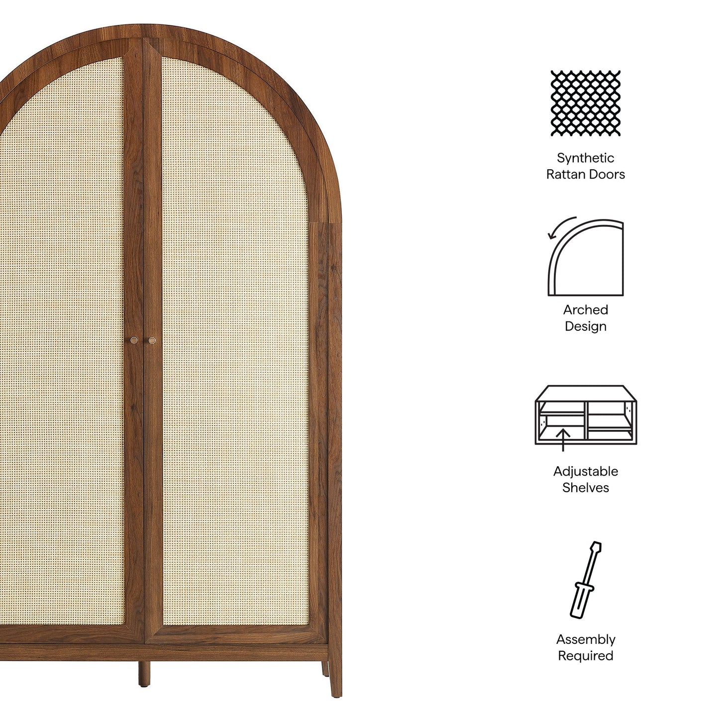 Calista 79" Tall Wide Rattan Arched Storage Cabinet