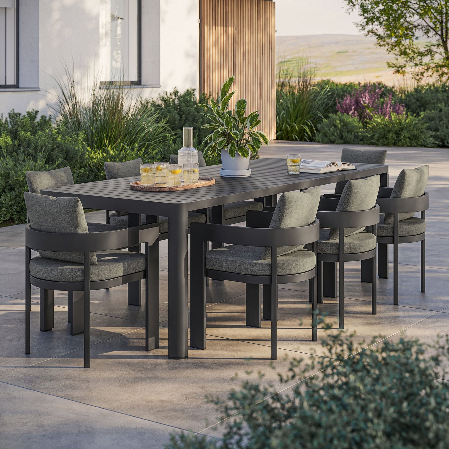 Tahoe 9-Piece Outdoor Patio Aluminum Dining Set With Extendable Table